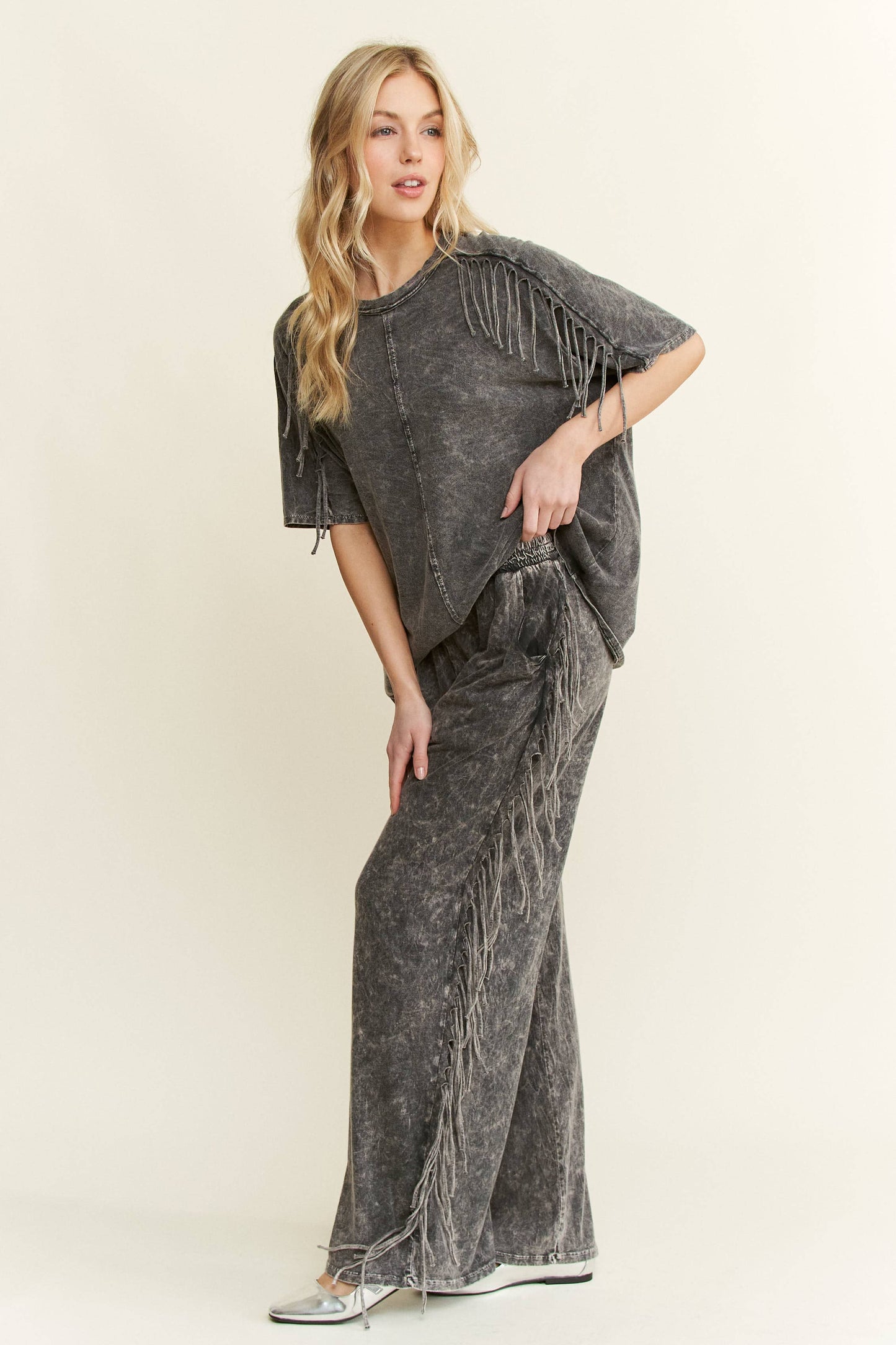 Mineral Washed Fringe Pant