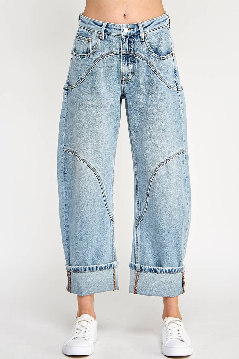 -HIGH RISE BARREL WIDE CUFF WITH STRETCH