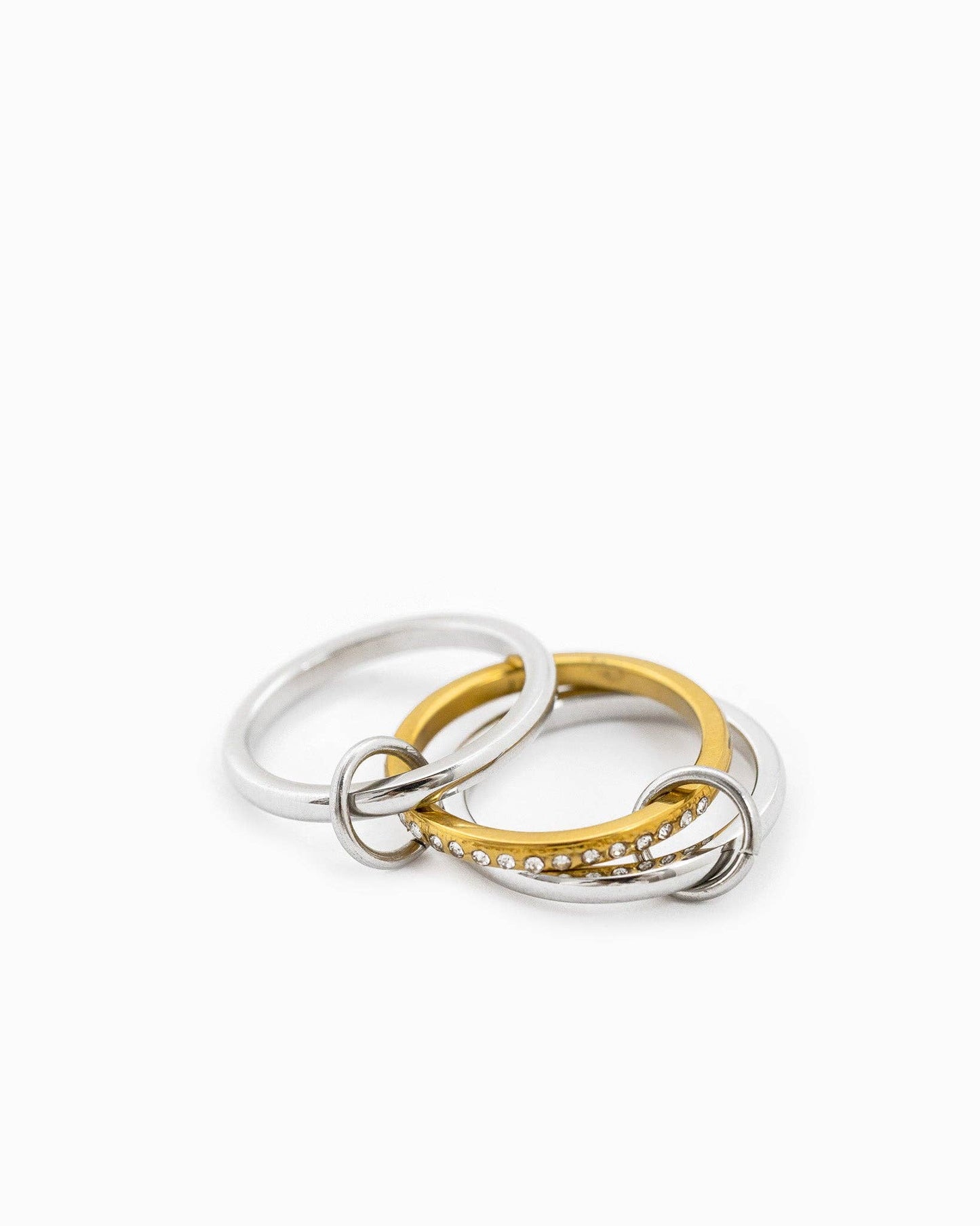 Stainless Two-Tone Interlocking CZ Ring