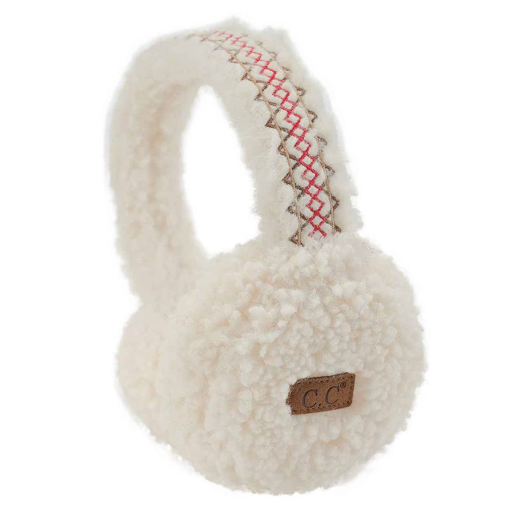 Sherpa With Embroidery Pattern Trim Earmuffs