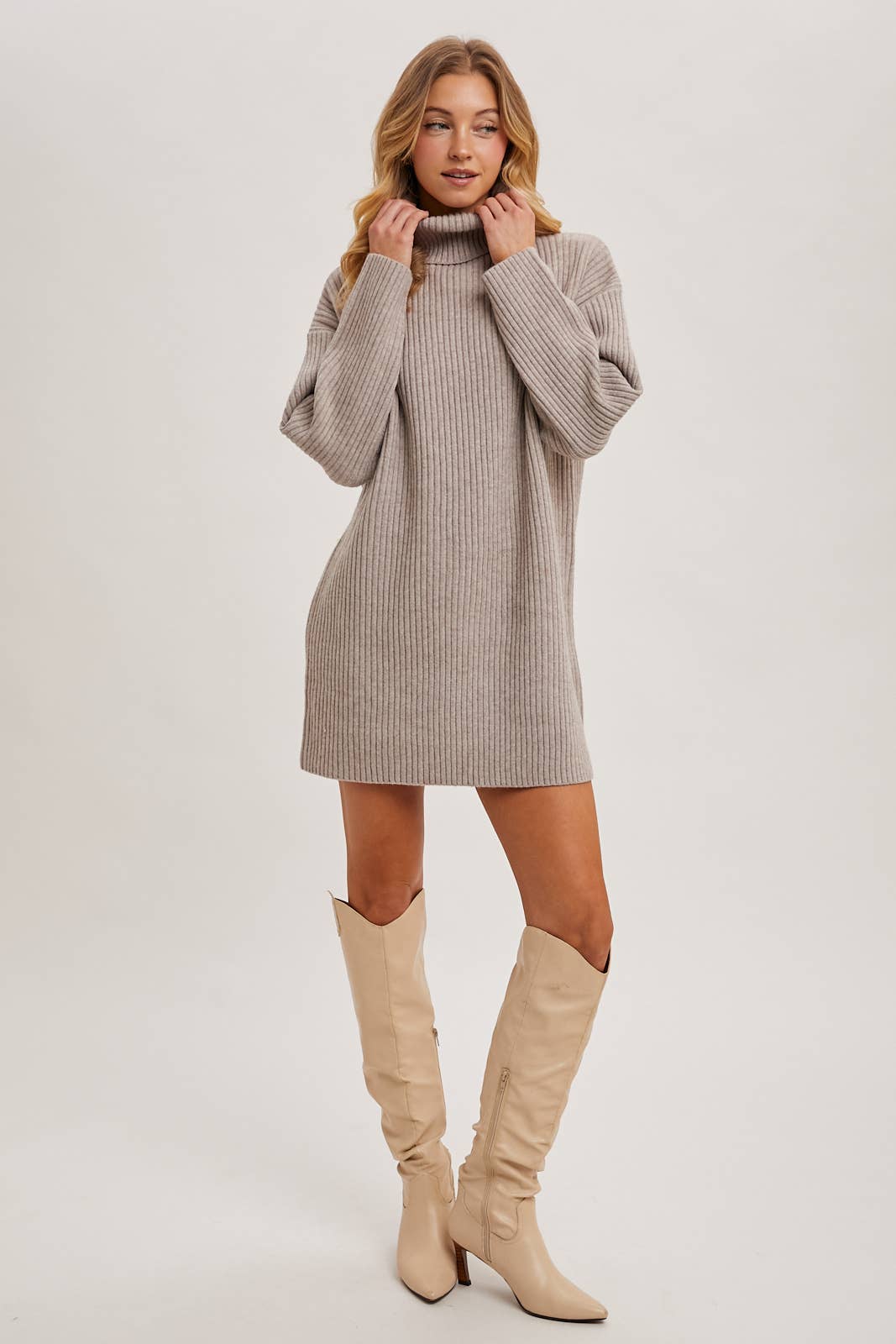 TURTLE NECK KNIT SWEATER DRESS