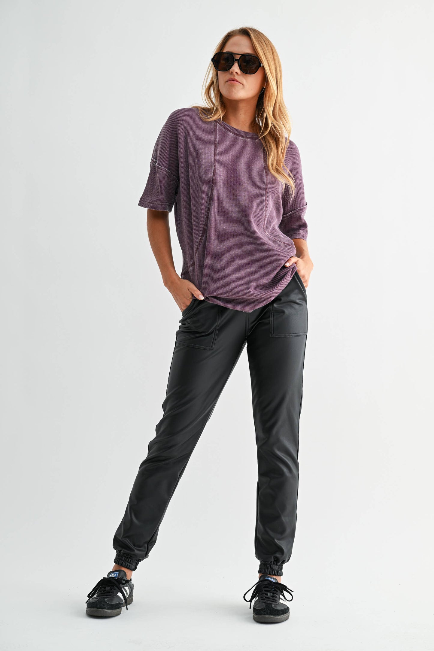 Cotton Blend Mineral Wash Waffle Short Sleeve Tee