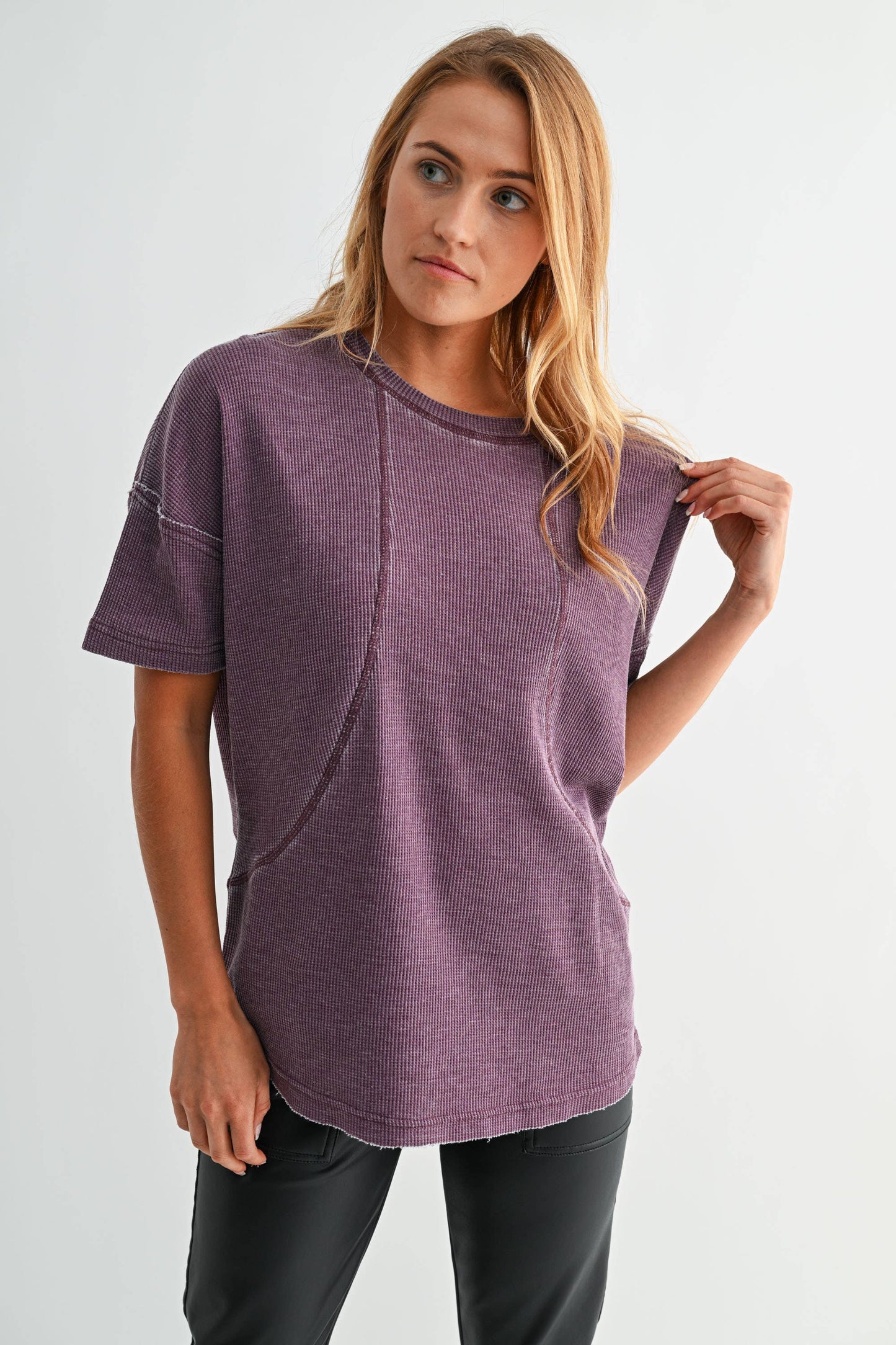 Cotton Blend Mineral Wash Waffle Short Sleeve Tee