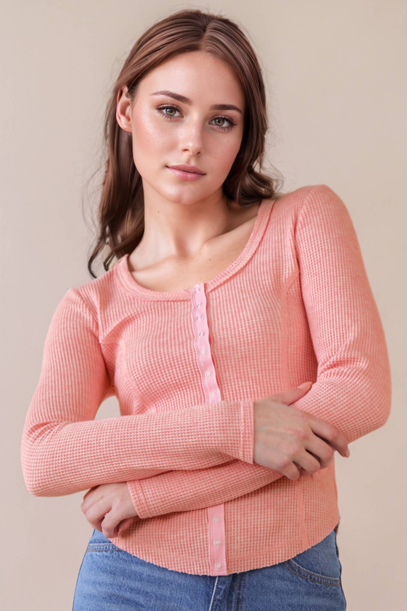 Button Down Fitted Knit Casual Top