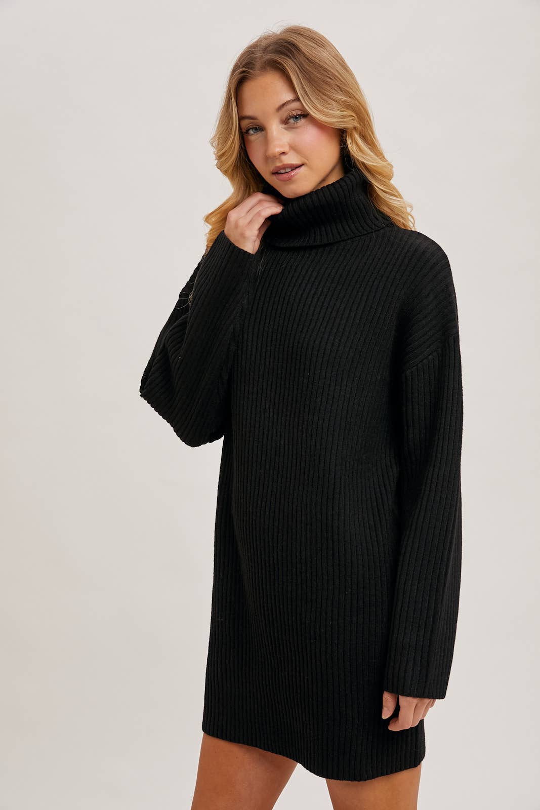 TURTLE NECK KNIT SWEATER DRESS