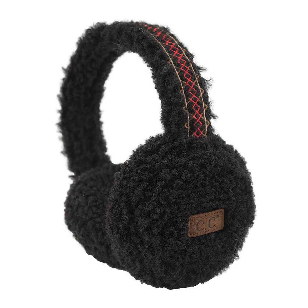 Sherpa With Embroidery Pattern Trim Earmuffs