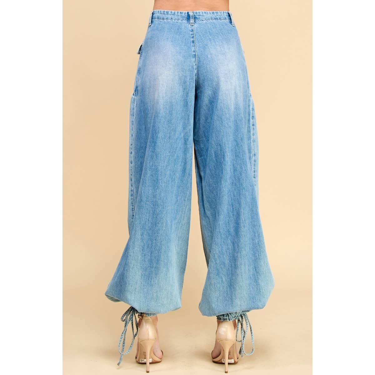 Ankle Drawstring Wide Denim Pants