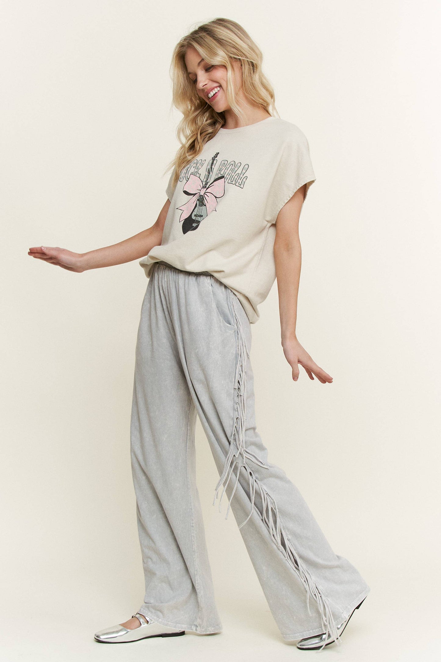 Mineral Washed Fringe Pant