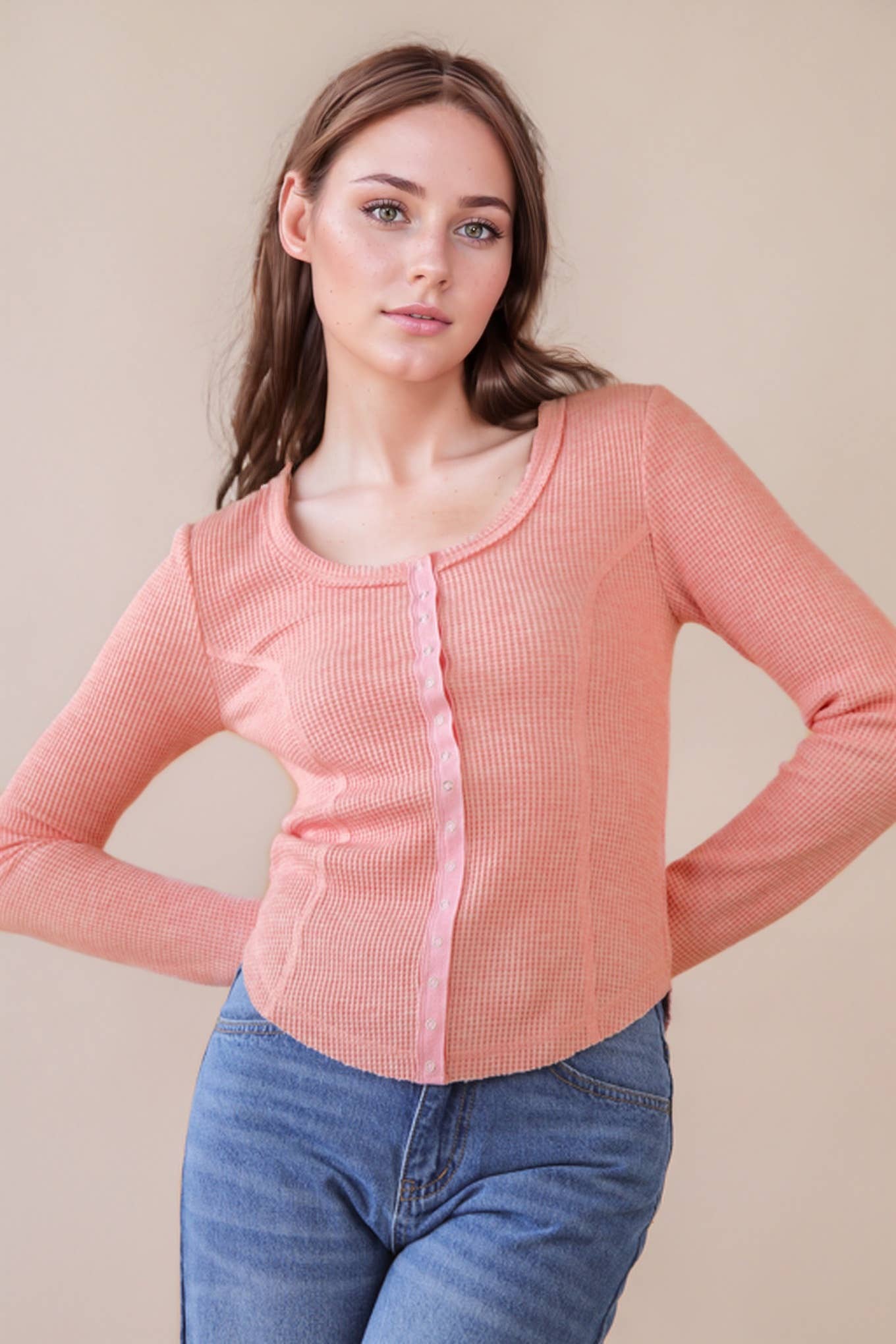 Button Down Fitted Knit Casual Top