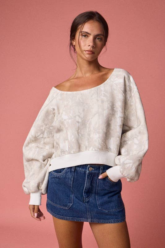 - Nature Camo Print Off-Shoulder LS Top