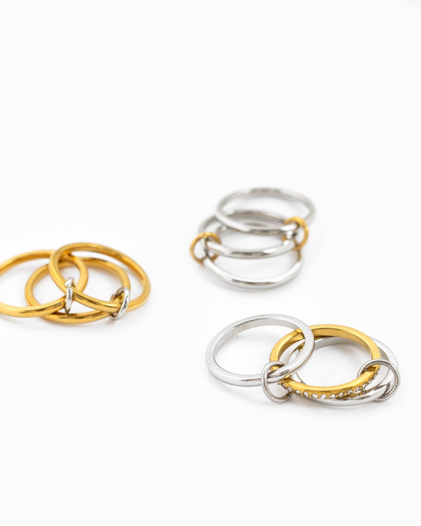 Stainless Two-Tone Interlocking CZ Ring