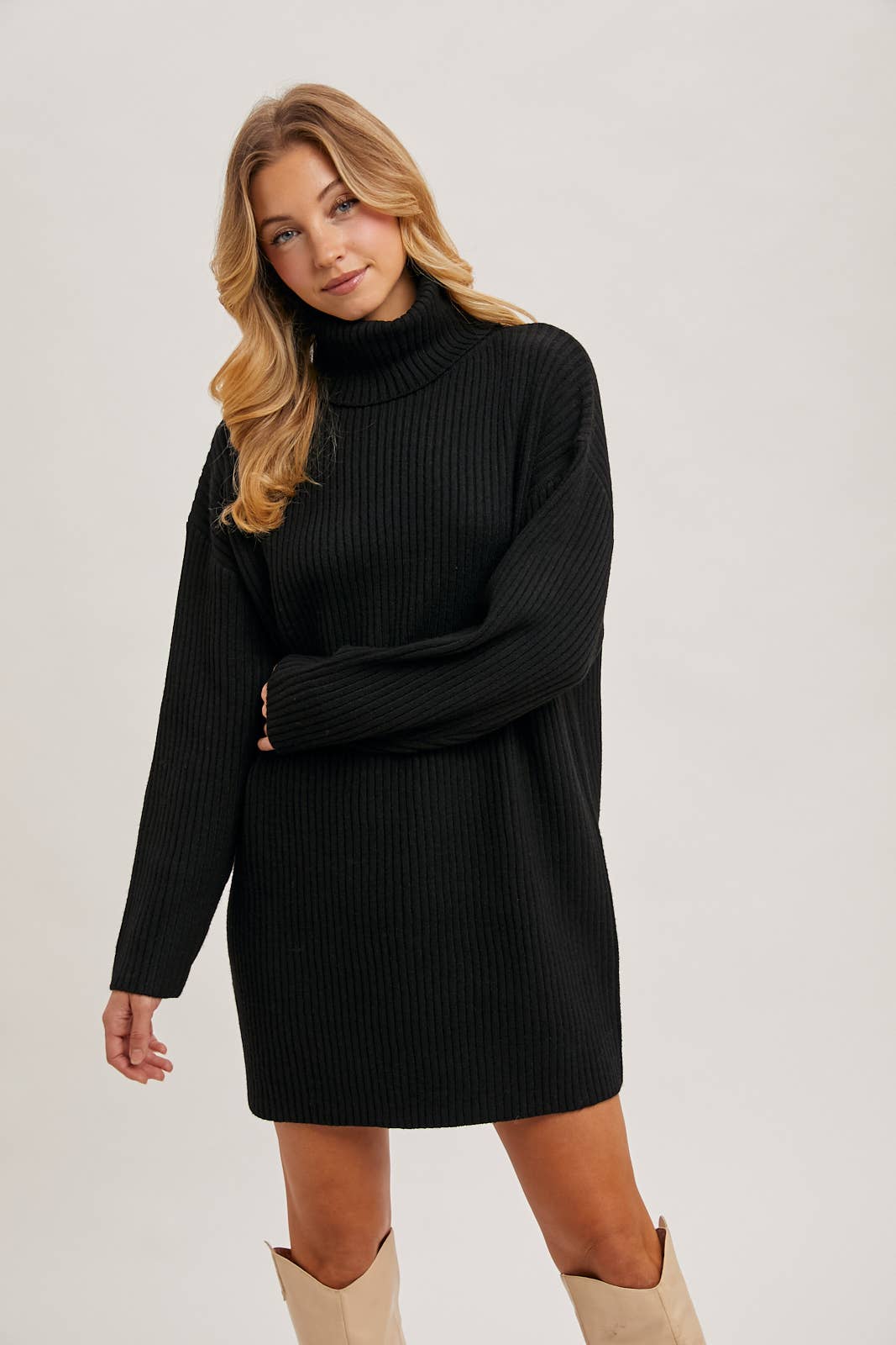 TURTLE NECK KNIT SWEATER DRESS