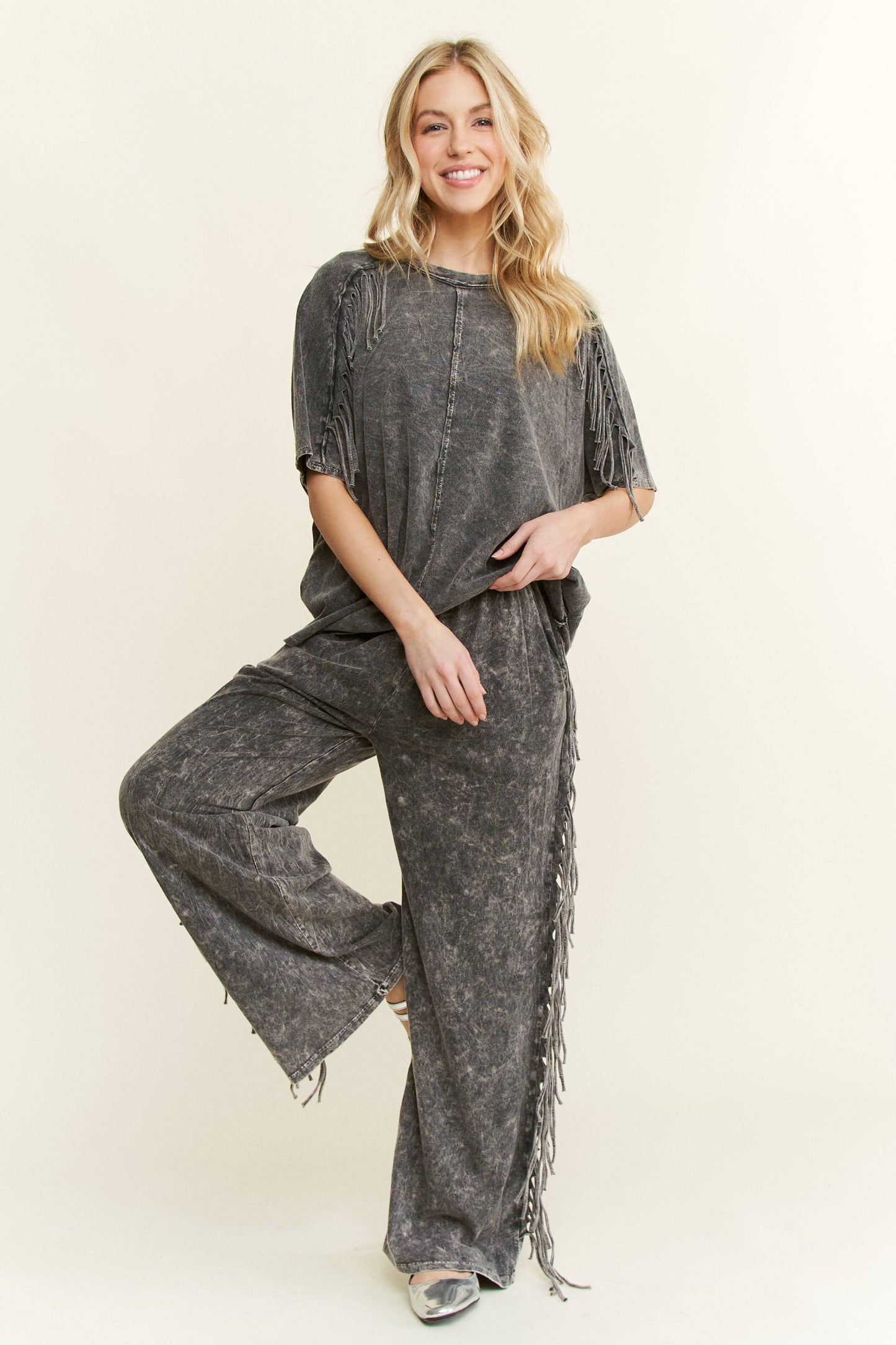 Mineral Washed Fringe Pant