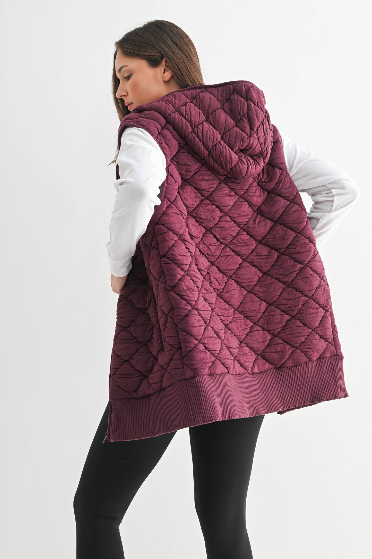 Oversized Quilted Fleece Vest with Hood