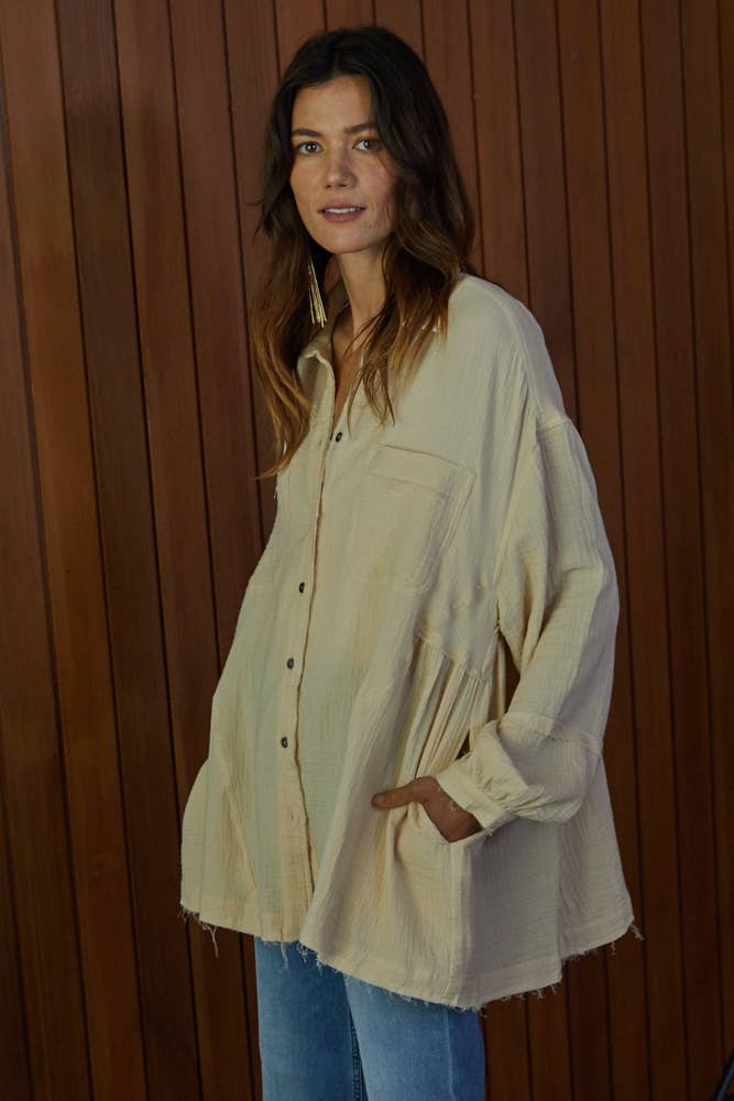 Woven Cotton Gauze Oversized Shirt Tunic