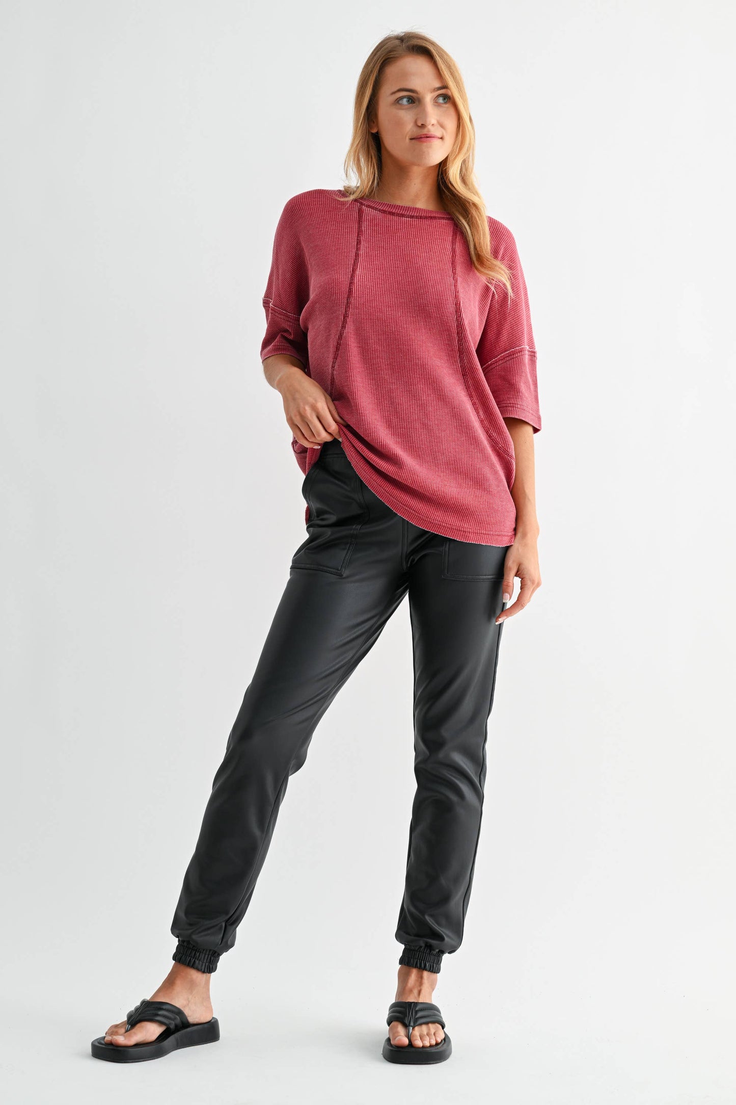 Cotton Blend Mineral Wash Waffle Short Sleeve Tee