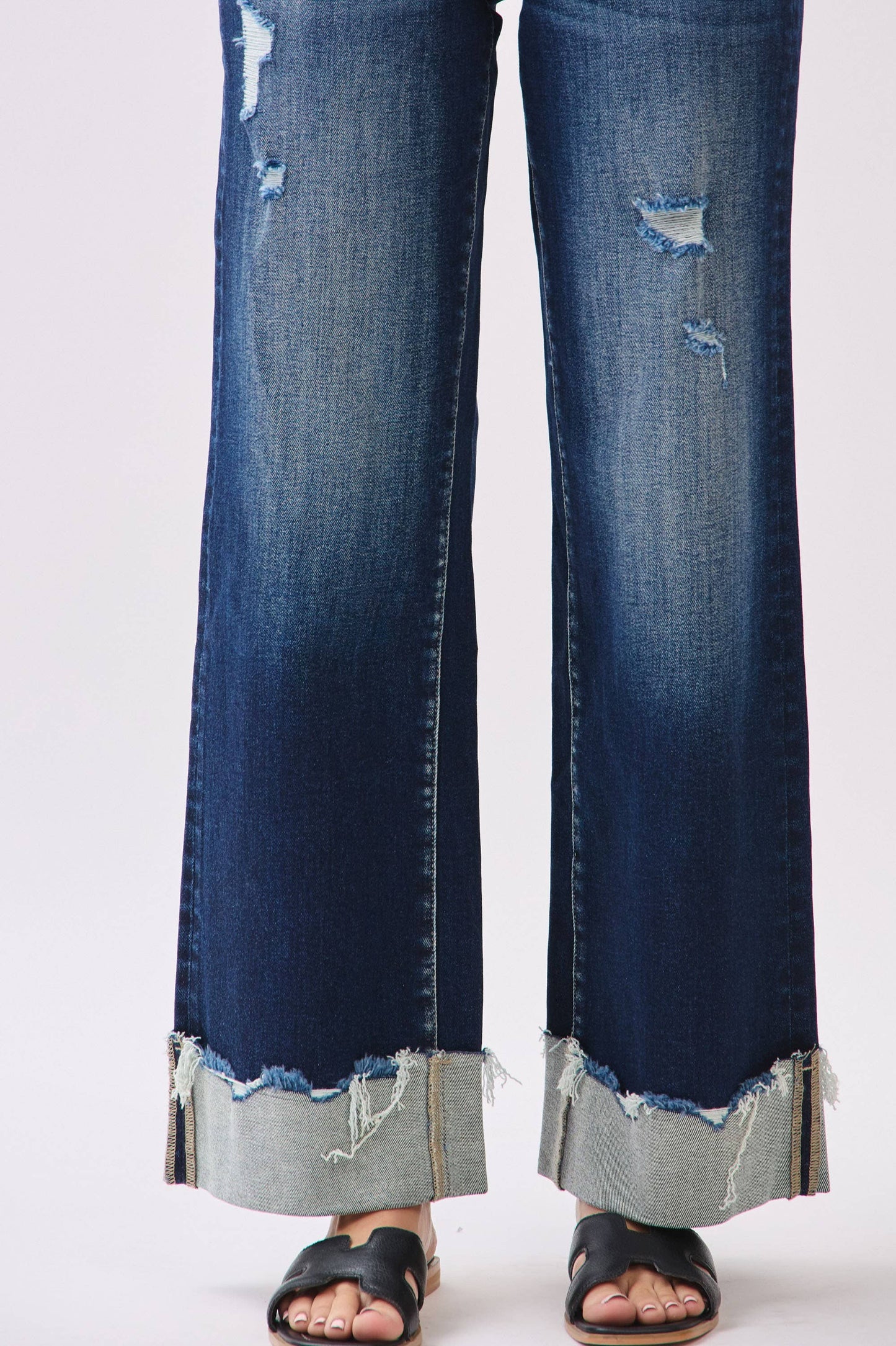 HIGH RISE STRETCH WIDE LEG W/ CUFFED HEM JEANS