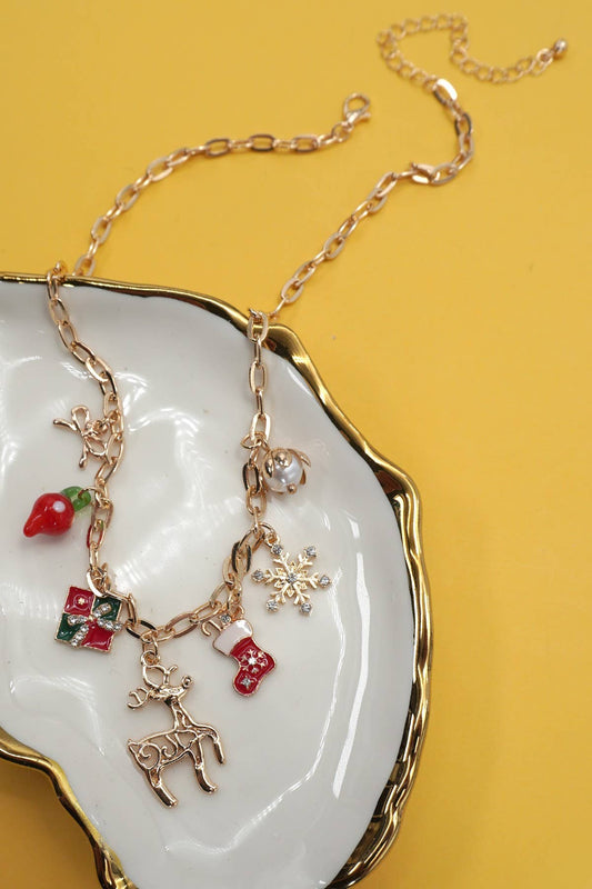 CHARM NECKLACE-RUDOLPH CHRISTMAS GIFT SOCKS BOW | 80N91715