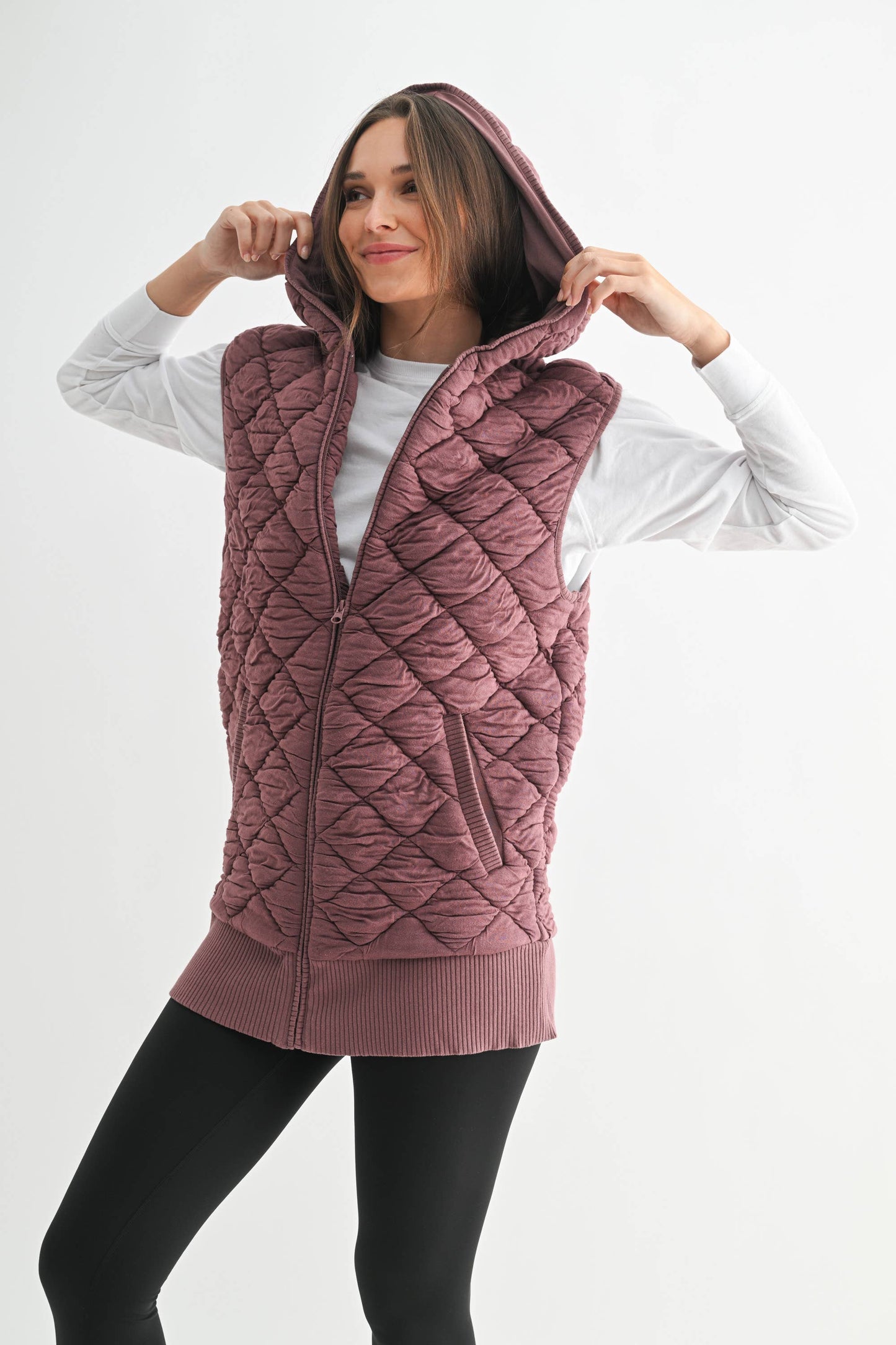 Oversized Quilted Fleece Vest with Hood