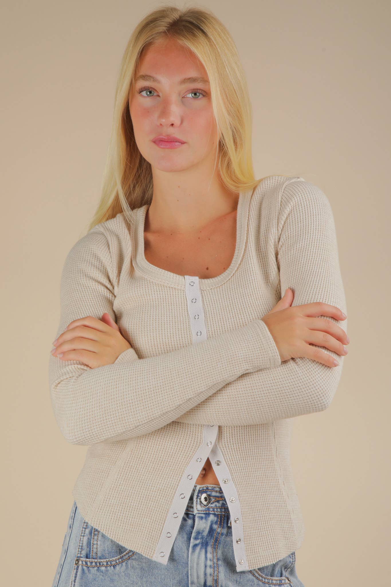 Button Down Fitted Knit Casual Top