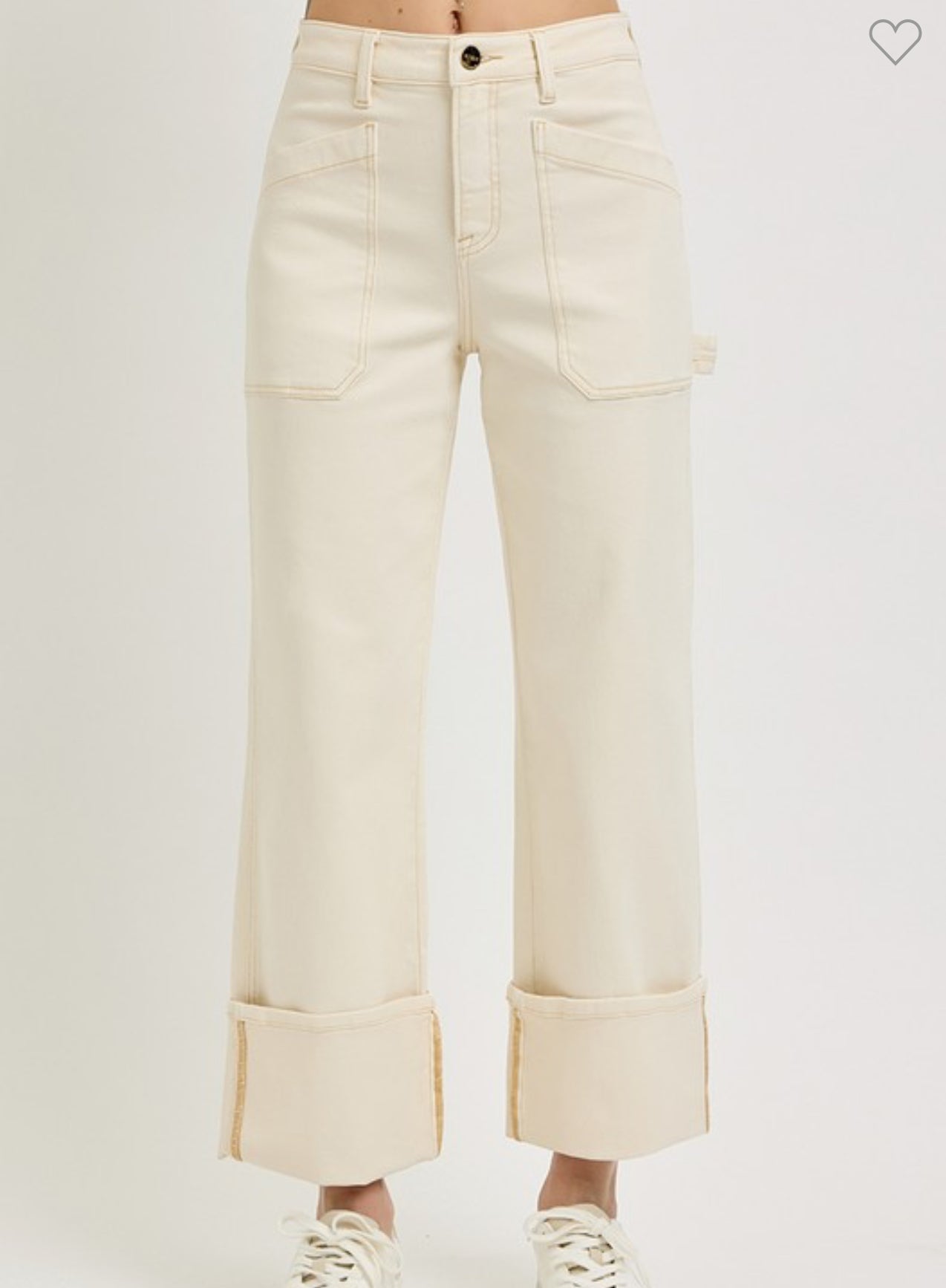 Ivory High Rise Straight Cuffed Denim