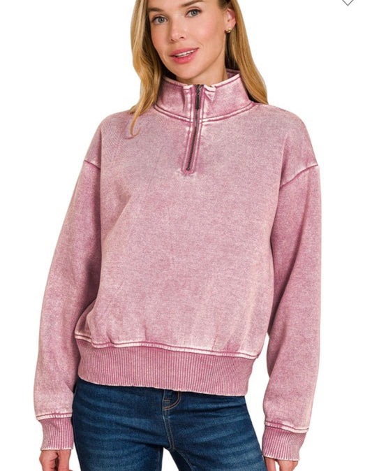 Acid Washed Half Zip Pullover