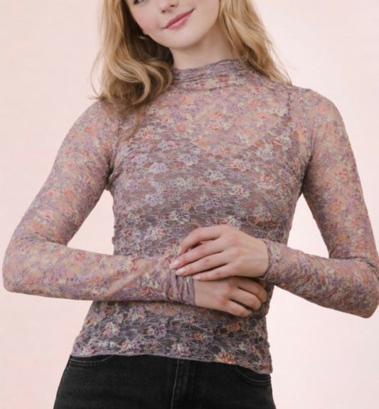Floral Sheer Mesh Long Sleeve