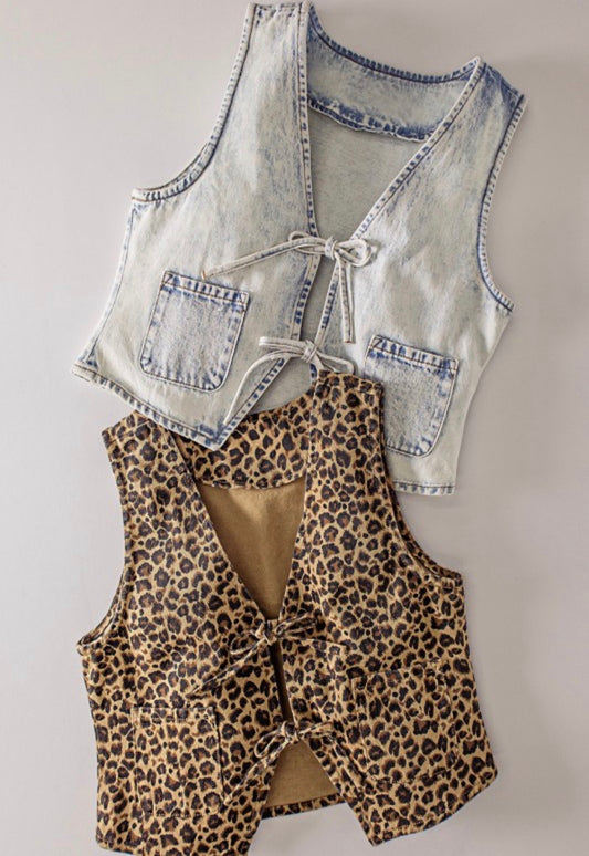 Denim Front Tie Vest