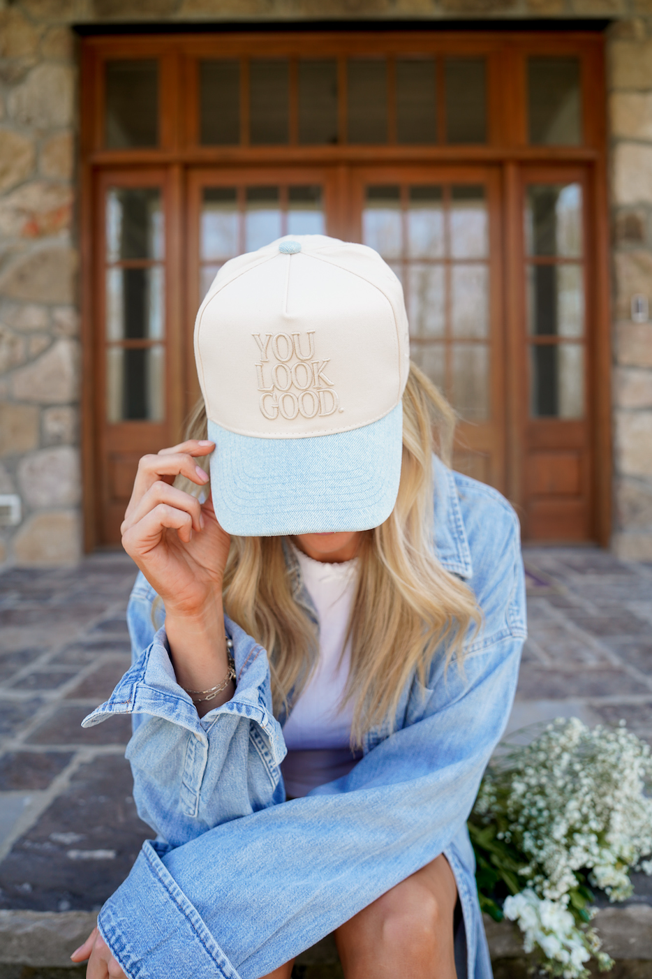 You Look Good. - Denim Vintage Trucker Hat