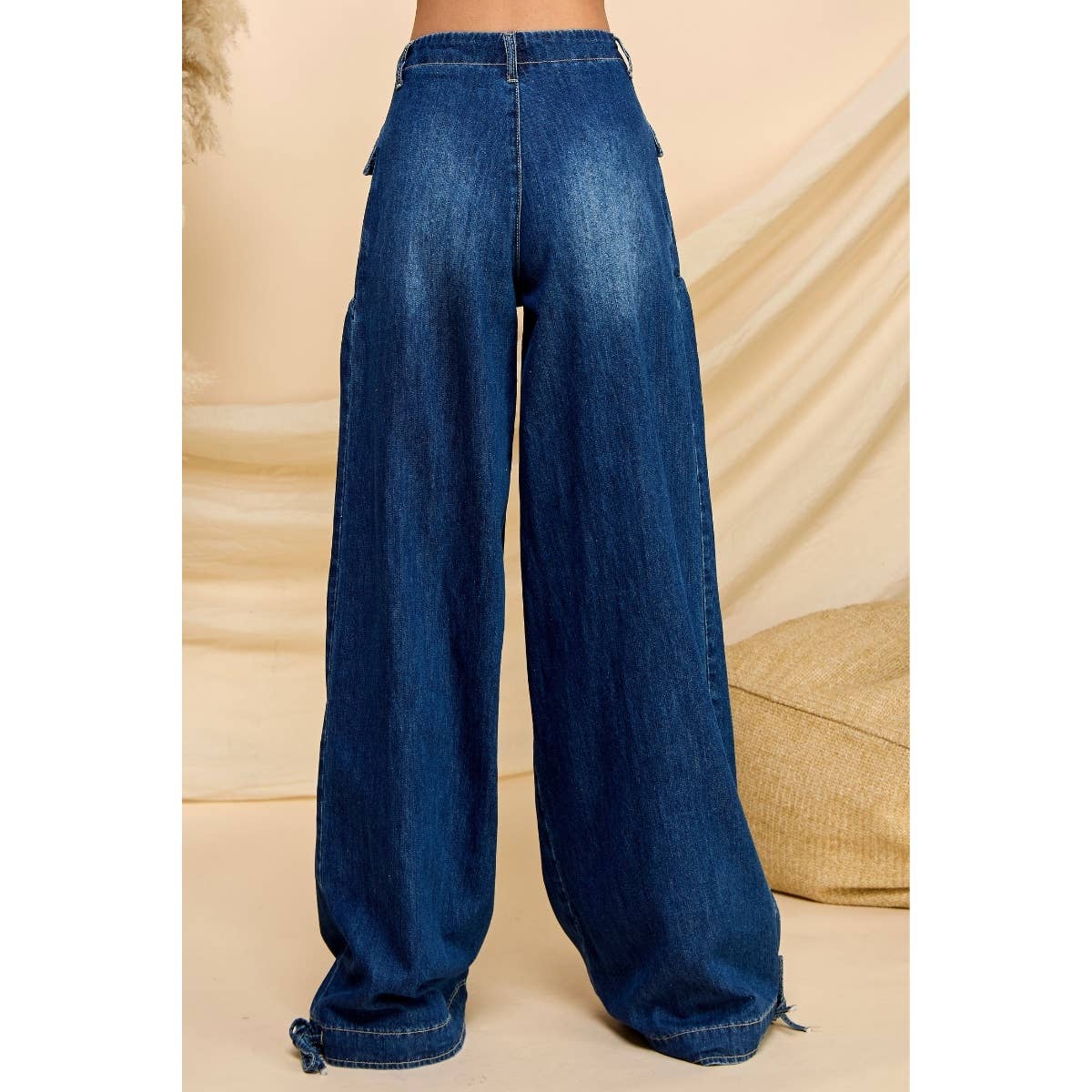 Ankle Drawstring Wide Denim Pants