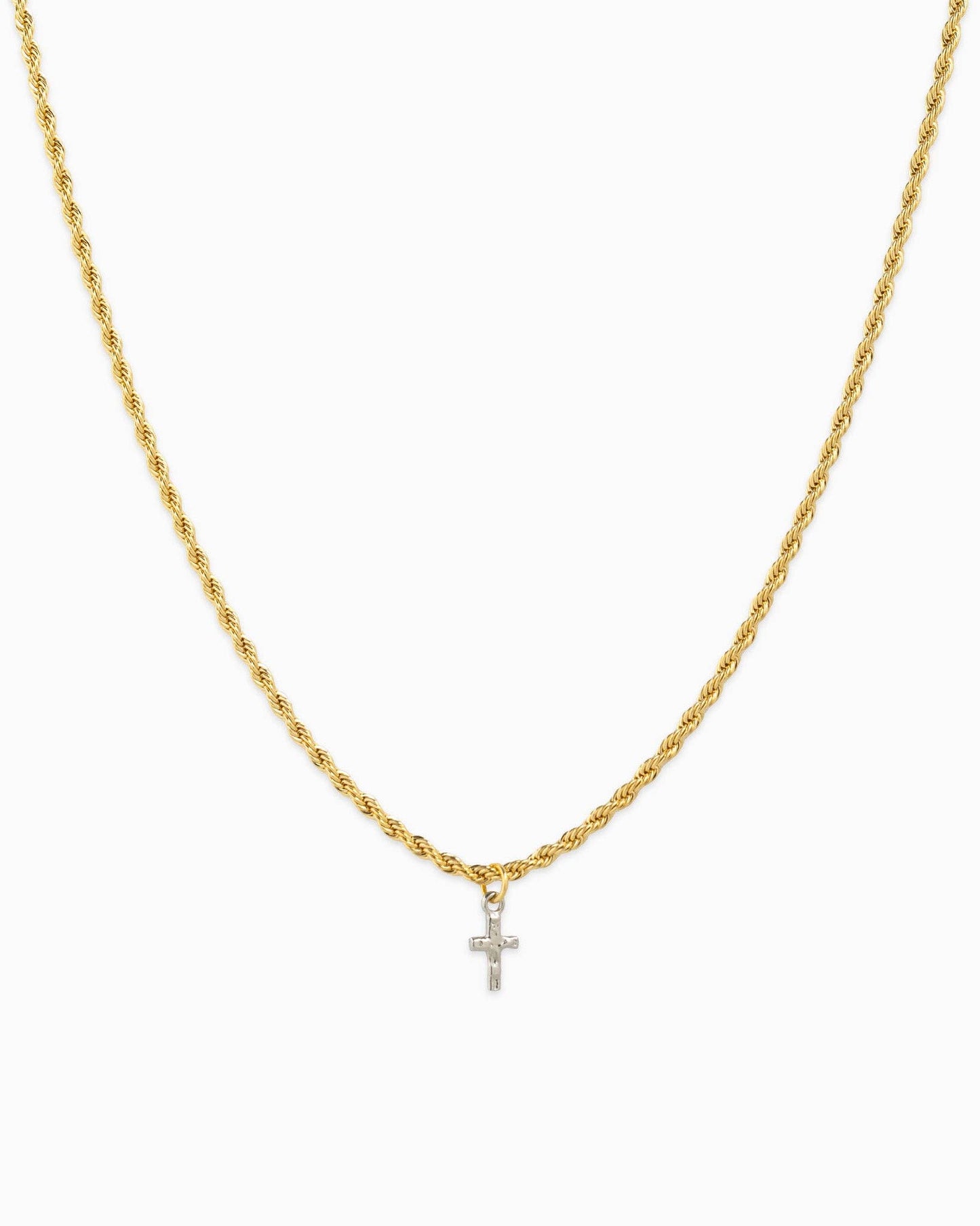 Two Tone Rope Chain Cross Necklace