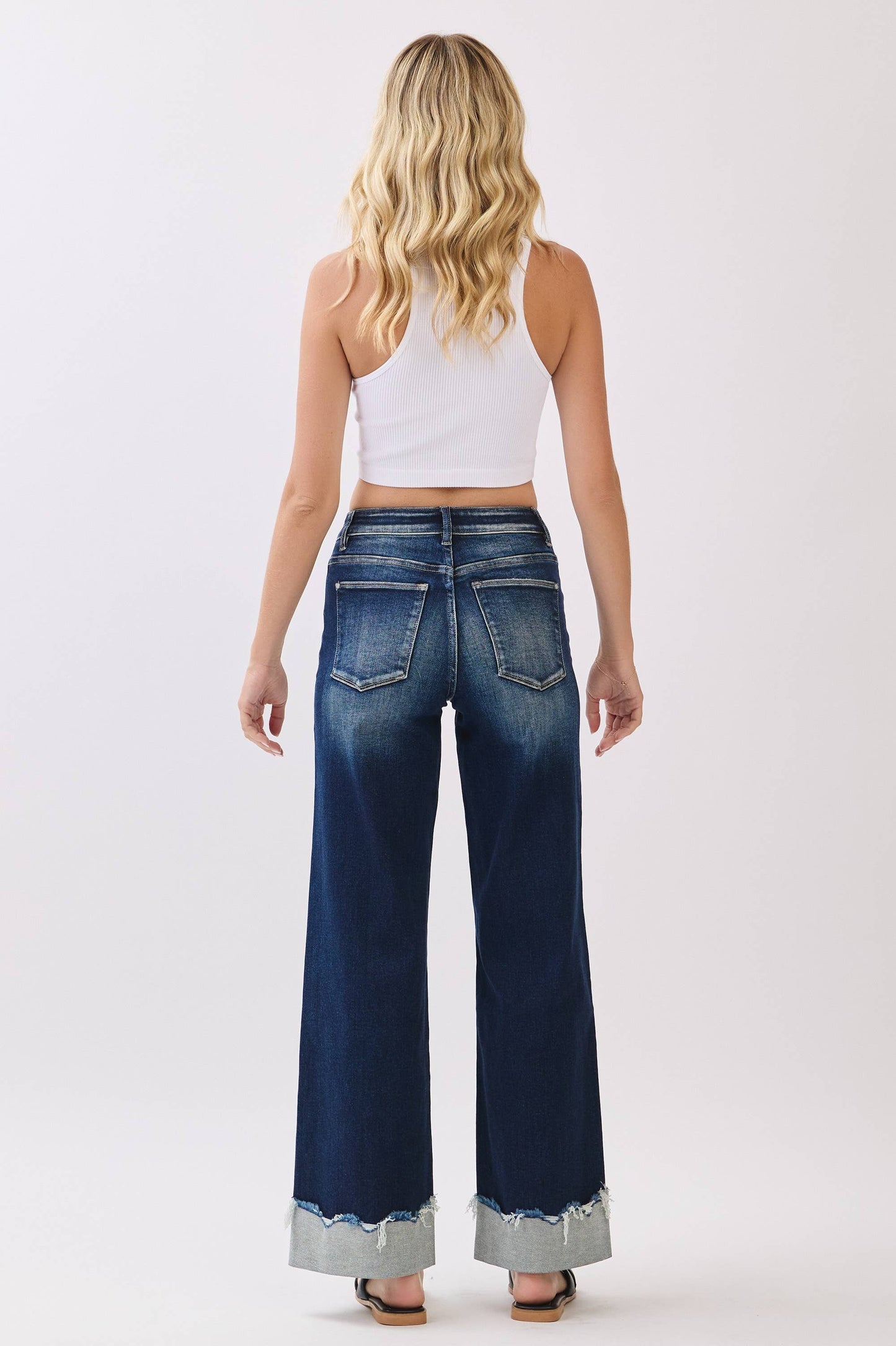 HIGH RISE STRETCH WIDE LEG W/ CUFFED HEM JEANS