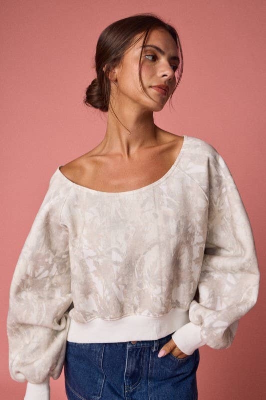 - Nature Camo Print Off-Shoulder LS Top