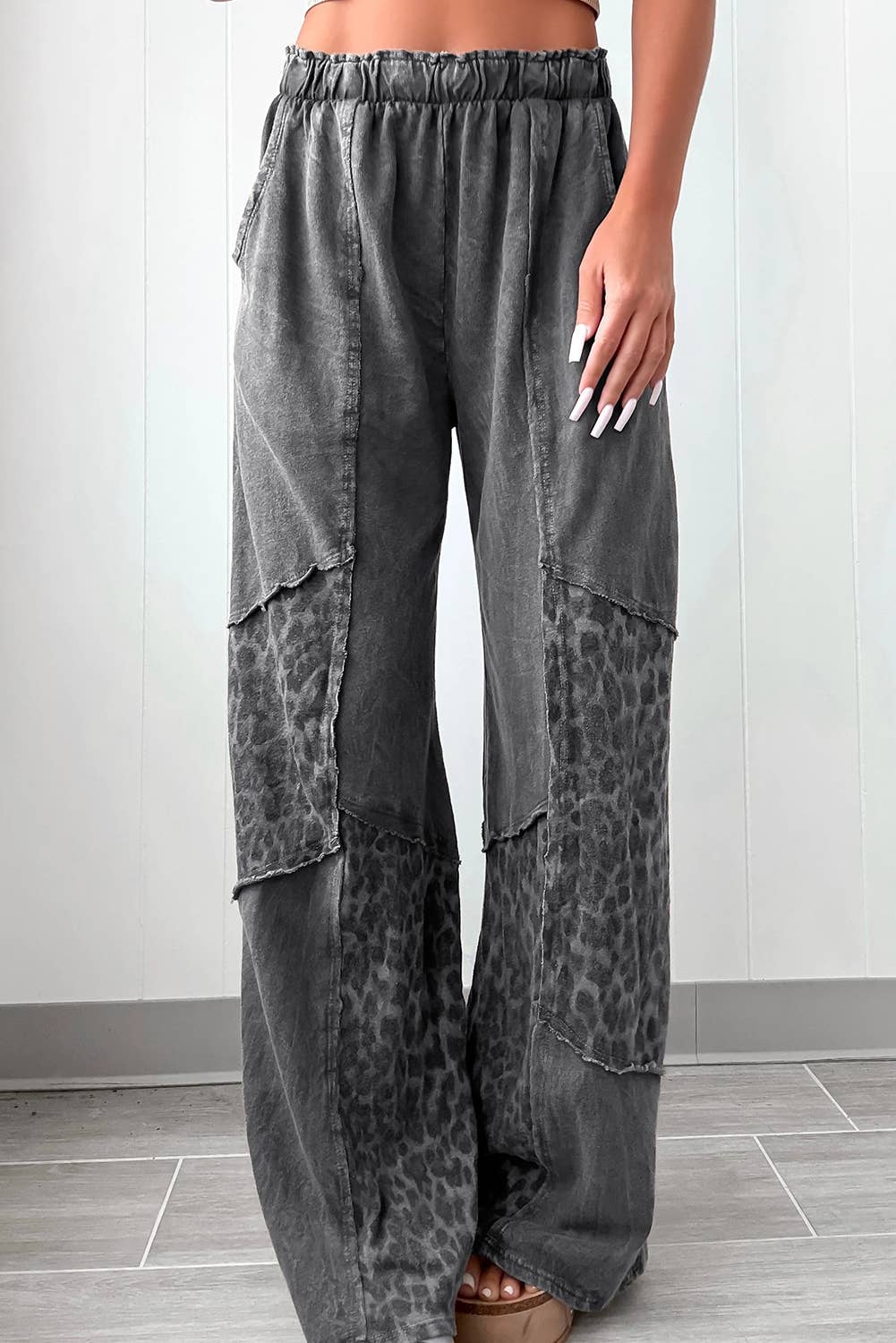 Mineral Wash Leopard Patchwork Loose Pants (S-XL)