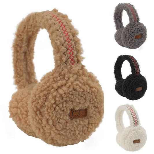 Sherpa With Embroidery Pattern Trim Earmuffs