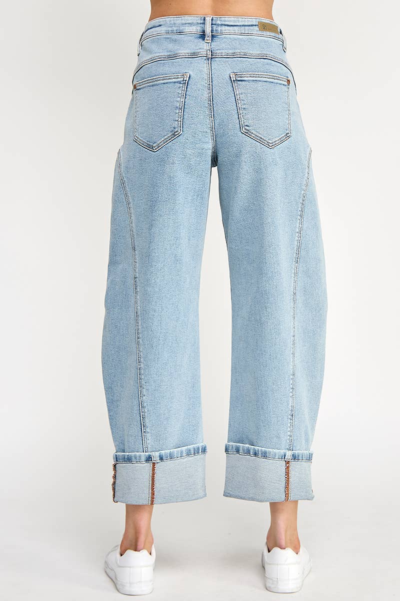 -HIGH RISE BARREL WIDE CUFF WITH STRETCH