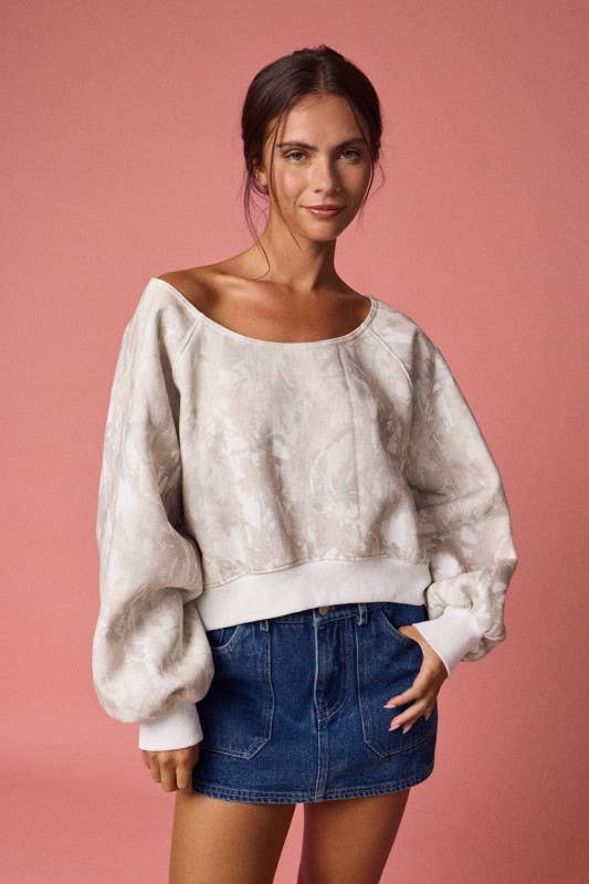 - Nature Camo Print Off-Shoulder LS Top