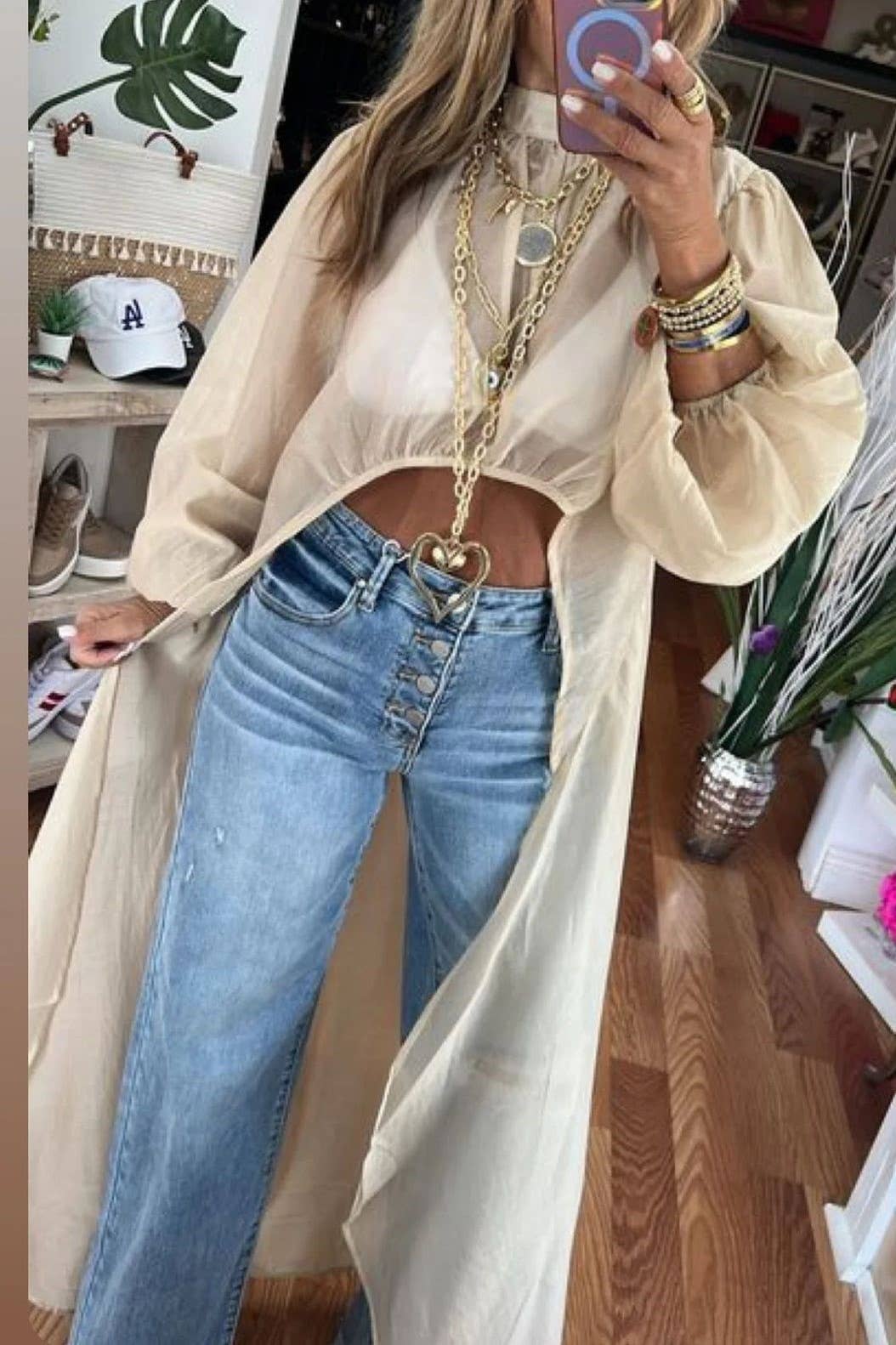 Bohemia plain bubble sleeve high-low hem tunic blouse