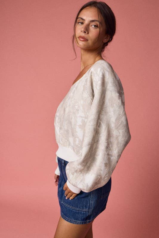 - Nature Camo Print Off-Shoulder LS Top