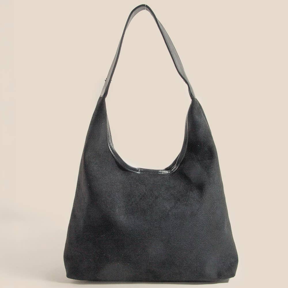 Suede Faux Leather Trim Hobo Bag