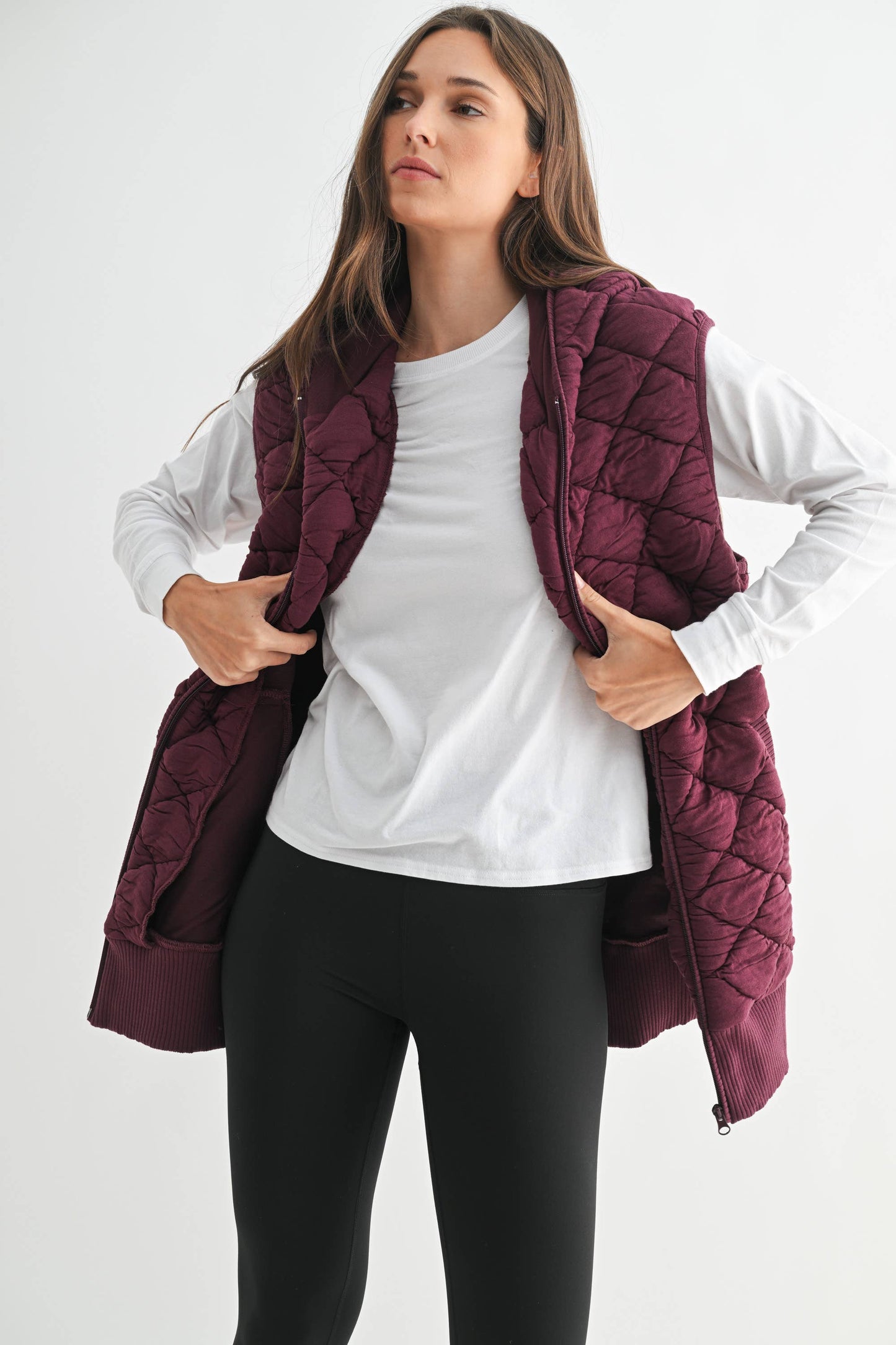 Oversized Quilted Fleece Vest with Hood