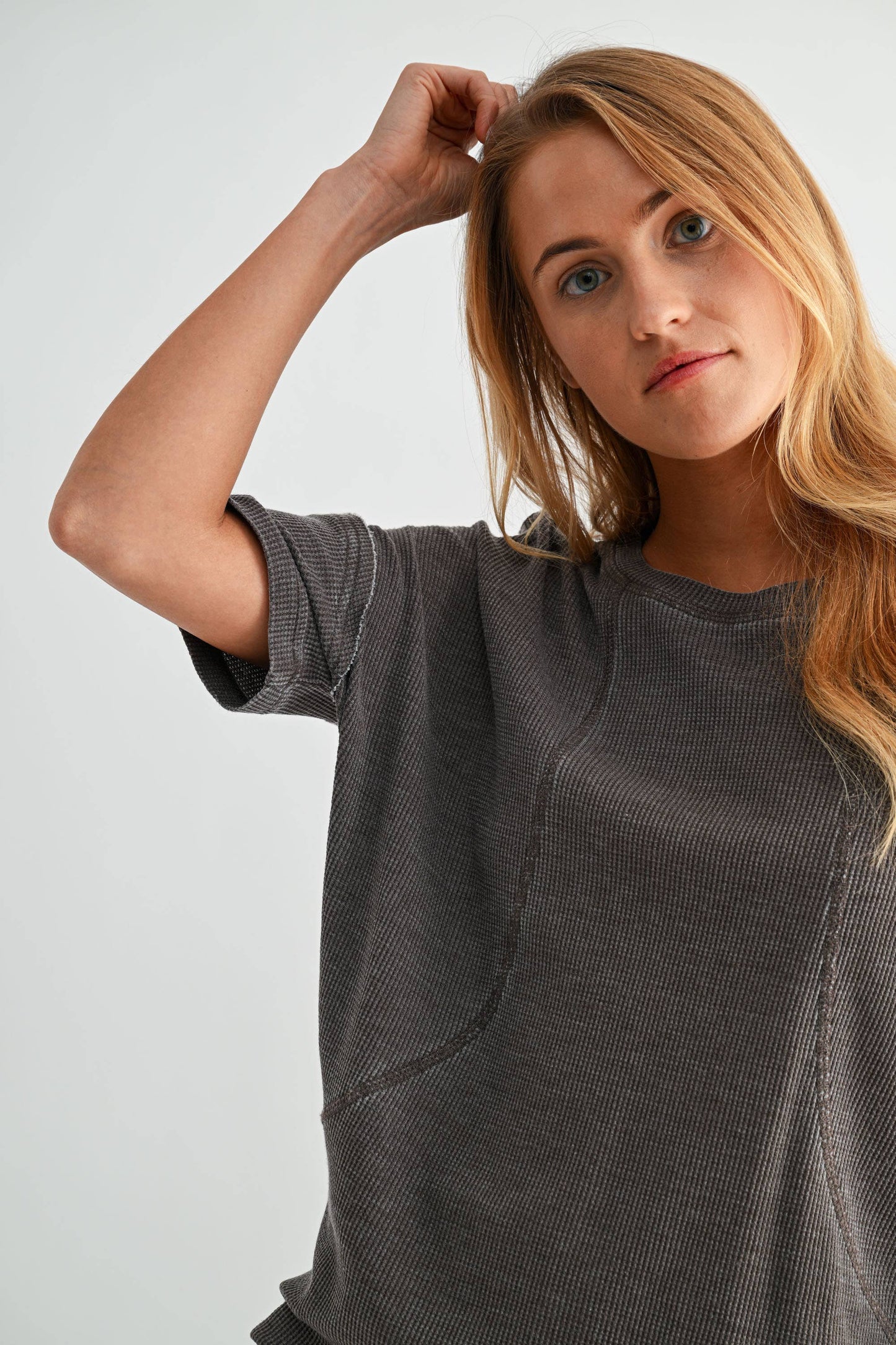 Cotton Blend Mineral Wash Waffle Short Sleeve Tee