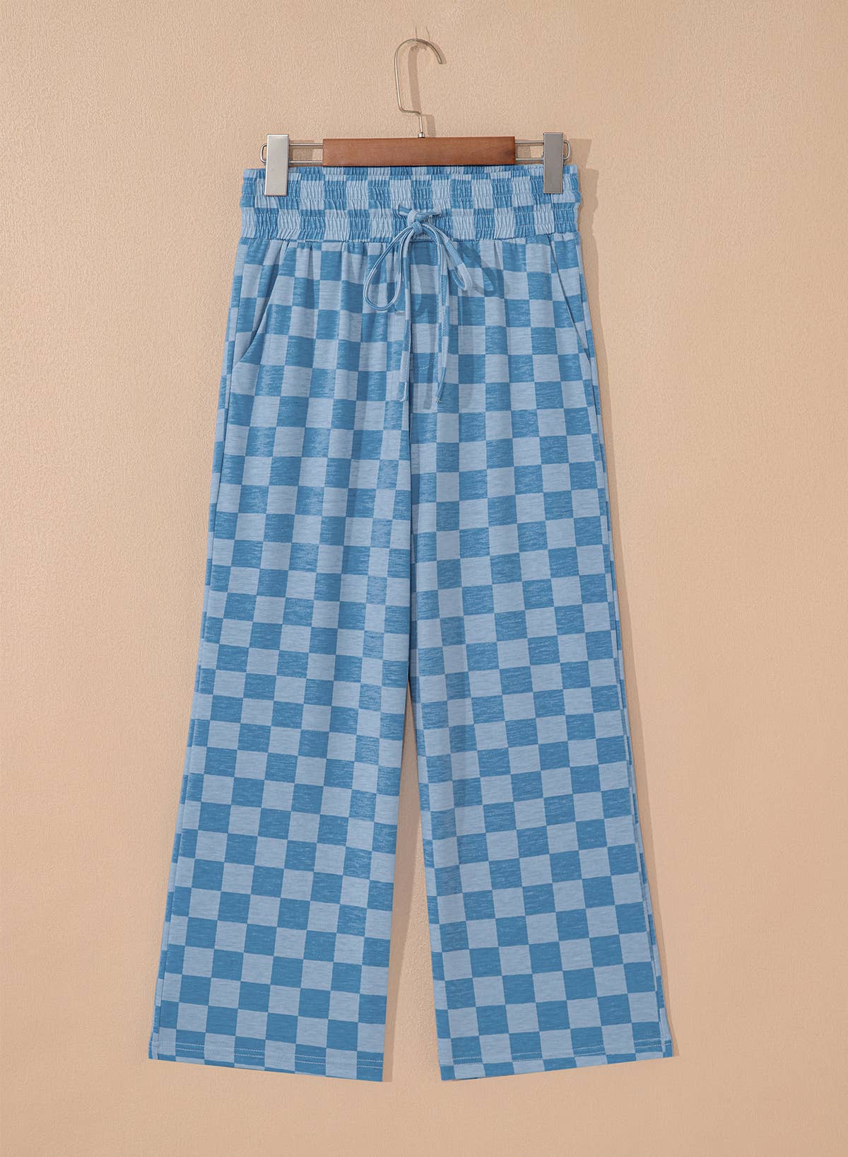 Checkered Elastic High Waist Loose Casual Pants