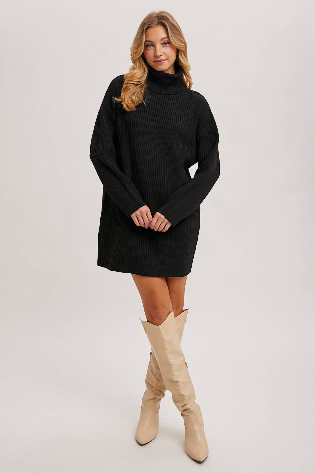 TURTLE NECK KNIT SWEATER DRESS