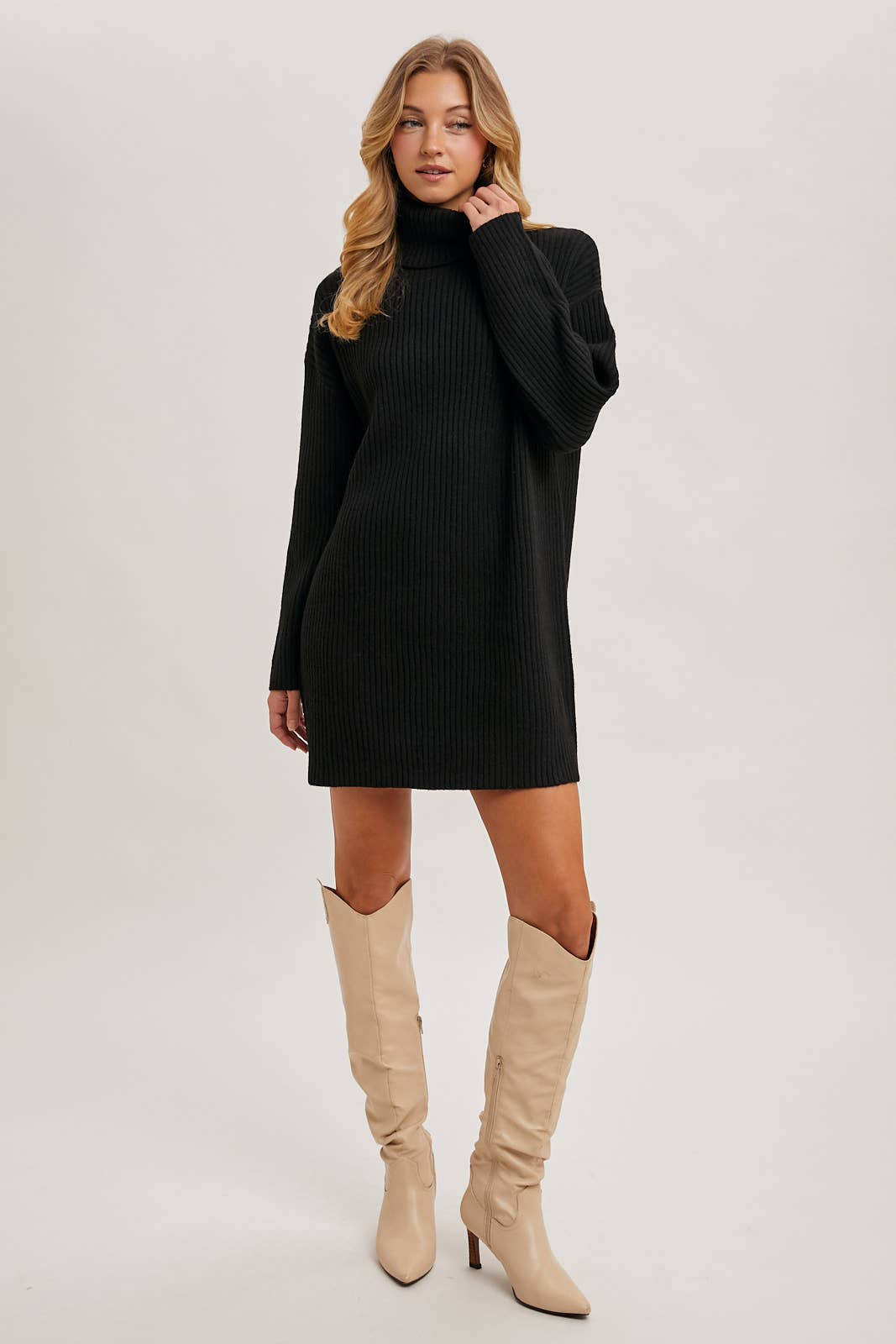 TURTLE NECK KNIT SWEATER DRESS
