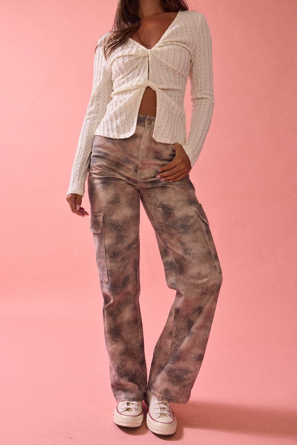 Smokey Print Wide Leg Cargo Jeans