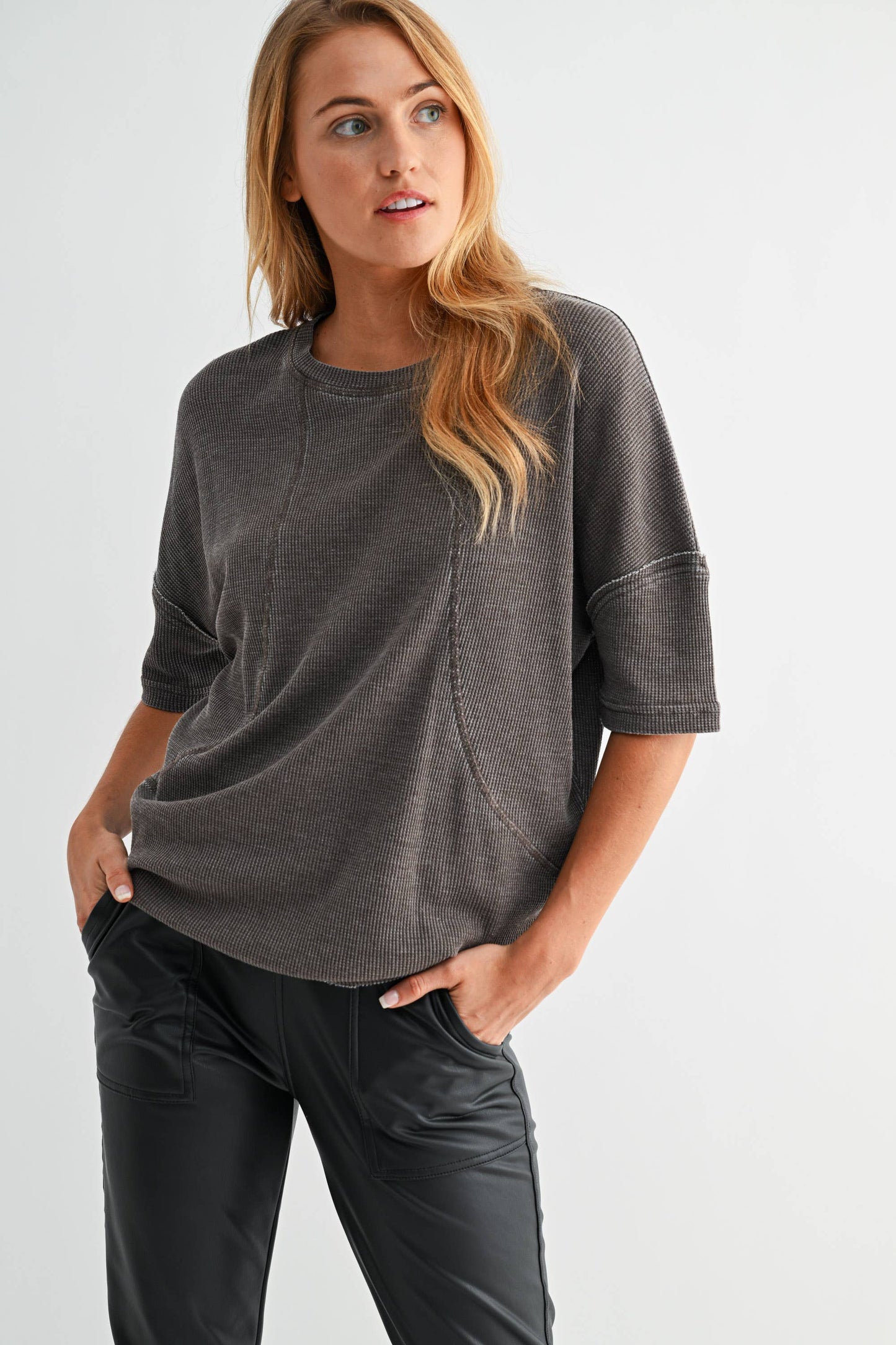 Cotton Blend Mineral Wash Waffle Short Sleeve Tee