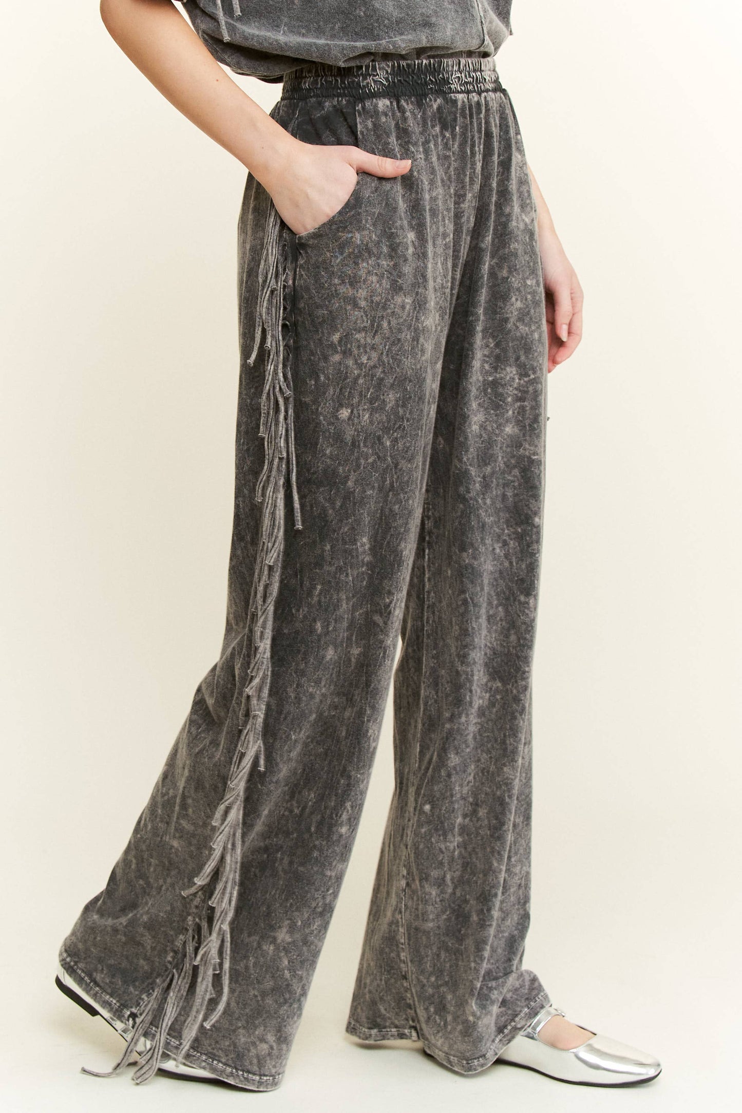 Mineral Washed Fringe Pant