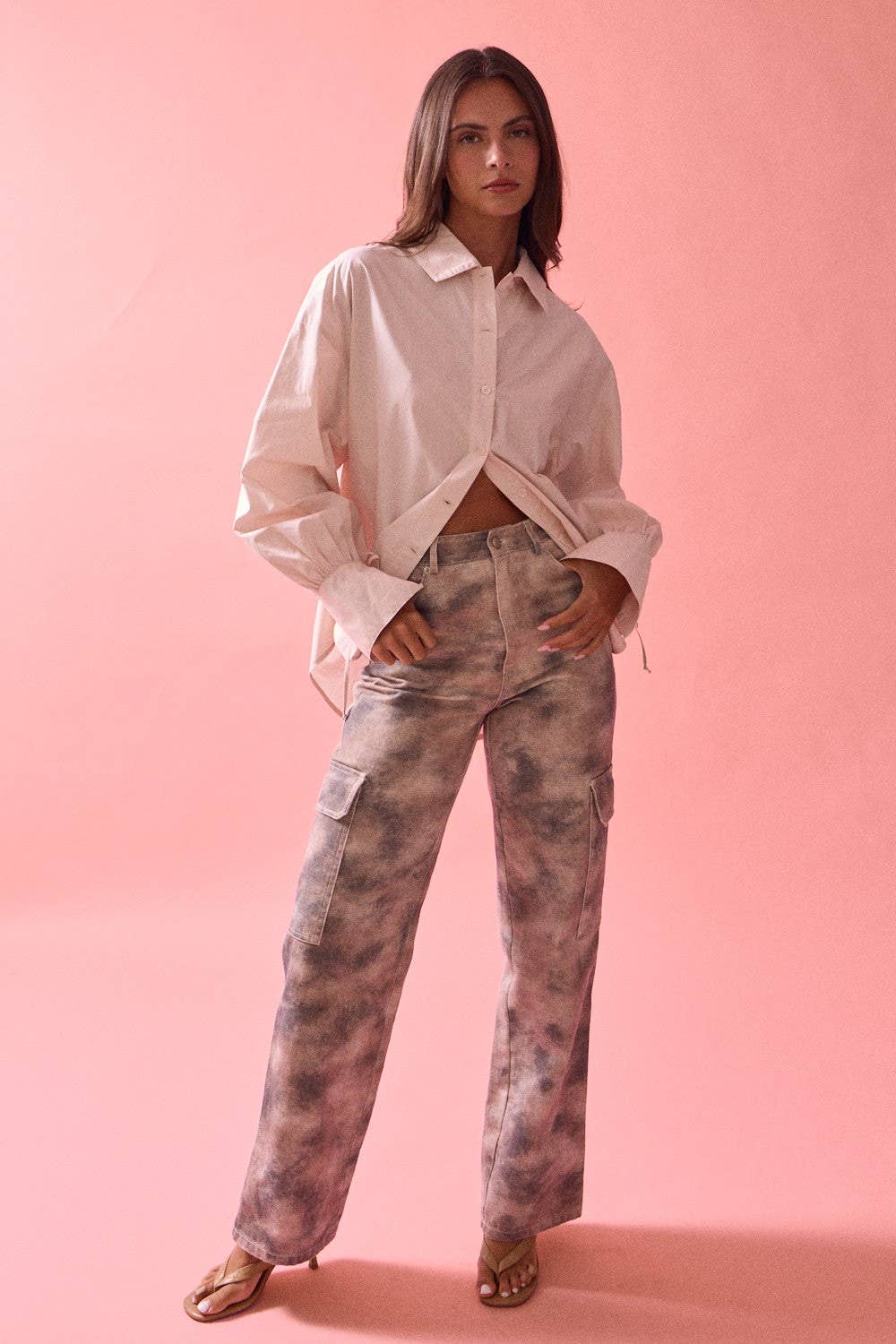 Smokey Print Wide Leg Cargo Jeans