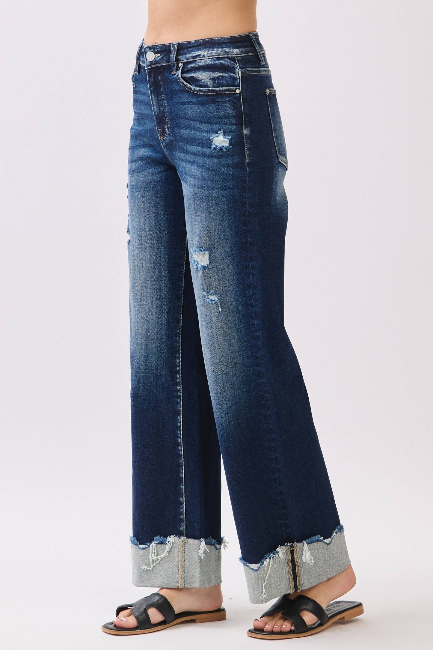 HIGH RISE STRETCH WIDE LEG W/ CUFFED HEM JEANS